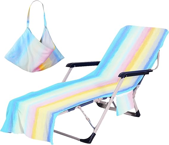 Watercolor Stripe Beach Chair Cover with Side Pockets Cozy Quick Dry Colorful Chaise Lounge Chair Towel Cover for Pool Beach Garden Hotel Sunbathing (Watercolor)
