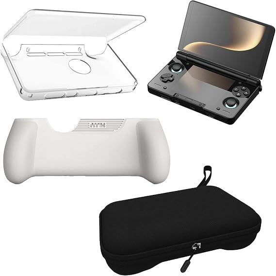 Handheld Gaming Console Accessory Bundle Compatible with Ayn Thor - TPU Grip, Protective Shell, Carrying Case, Full Protection (Grey)