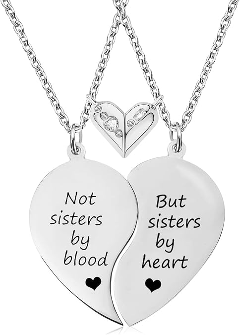 MJartoria BFF Necklace for 2-Split Heart Not Sisters by Blood Pendant Best Friend Friendship Necklace Set of 2 Valentines Gifts for Her