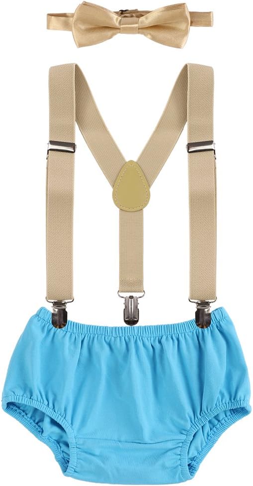 IBTOM CASTLE Baby Boys Cake Smash Outfit First Birthday Bloomers Bowtie Suspenders Clothes set