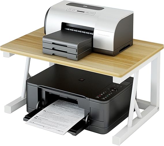 Metal Wood Printer Stand for Desk,2 Tier Desktop Printer Table,48x30x27cm