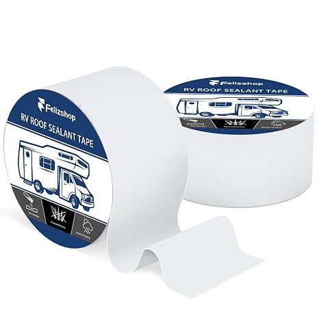 RV Sealant Tape, RV Roof Tape White,4 Inch X 50 Feet RV Repair Roof Tape, UV & Weatherproof Roof Seal Tape for Camper, Boat Sealing, Truck Stop Camper Trailer Roof Seam Leaks(2 Rolls)