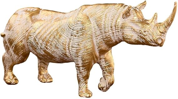 SMRTHMRT Exquisitely Crafted Golden Rhinoceros Resin Statue for Home Office Decor,Tabletop Ornament,Housewarming Congratulation Opening Birthday Gift