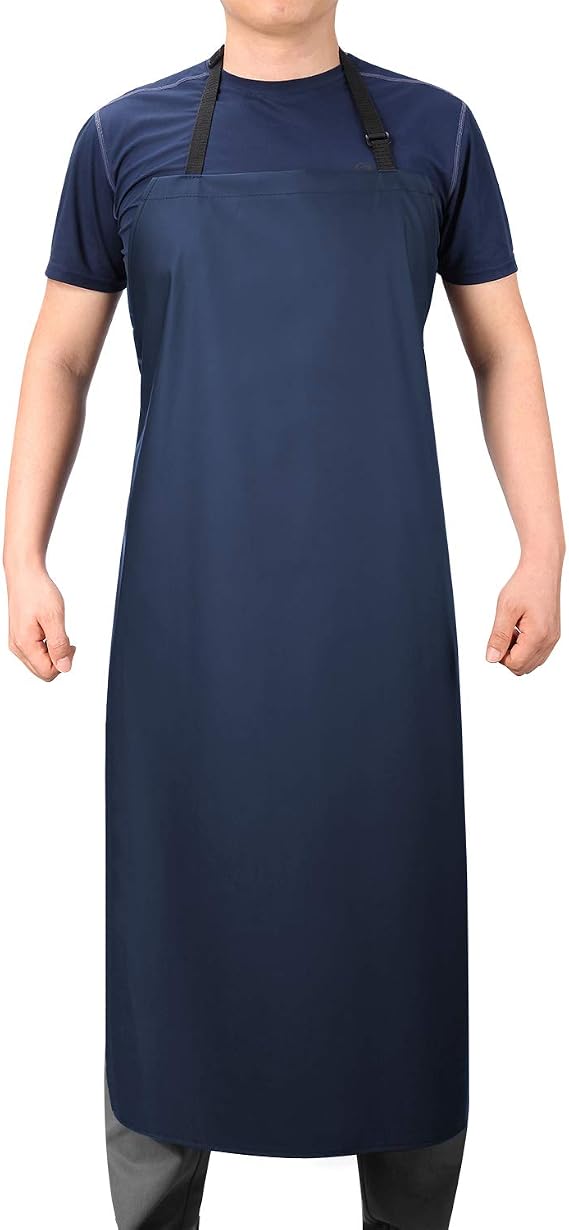Waterproof Rubber Apron Adjustable Dishwasher Blue Work Apron for Men Women