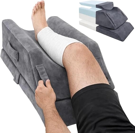 Leg Elevation Pillow for After Surgery, 4-Level Adjustable Height - Memory Foam Leg Pillow with Removeable, Washable Velvet Cover Cover for Blood Circulation, Swelling, Leg Pain, Foot Rest