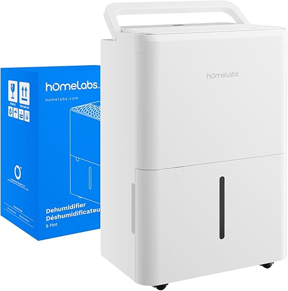 hOmeLabs Dehumidifier 1,800 Sq Ft 8 Pint (MAX 24 Pint at 95F, 90% RH)