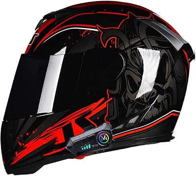 Motorcycle Bluetooth Integrated Full Face Helmet Youth Moped Street Mountain Bike Motocross Racing Helmet with Flip-Up Dual Visor Men and Women Outdoor Sports Riding Gear DOT Approved