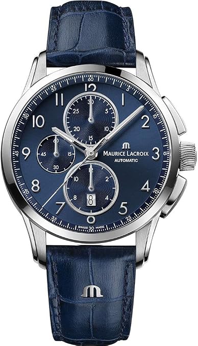 Maurice Lacroix Pontos 43mm Chronograph | Stainless Steel/Blue Calf Leather Strap