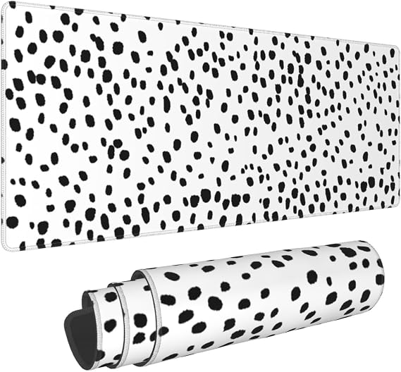 Boho Polka Dot Mouse Pad XL 31.5 X 11.8 Inch Black White Minimalist Design Style Extended Large Gaming Mousepad Keyboard Full Desk Mat Non-Slip Rubber Base Stitched Edges for Home Office