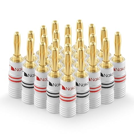 Nakamichi GrubLock Excel Series 24k Gold Plated Banana Plugs, 10-18 AWG