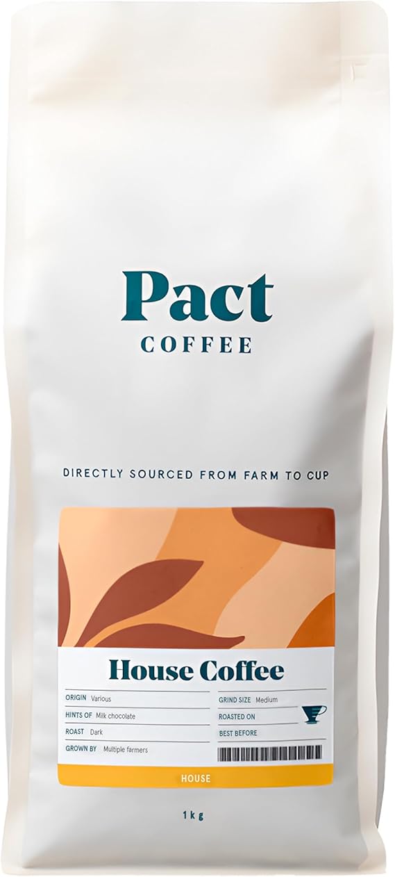 Pact House Coffee, 1kg, Medium Grind, Ground Coffee, | Dark &amp; Rich Roast, Ethically Sourced, Freshly Roasted