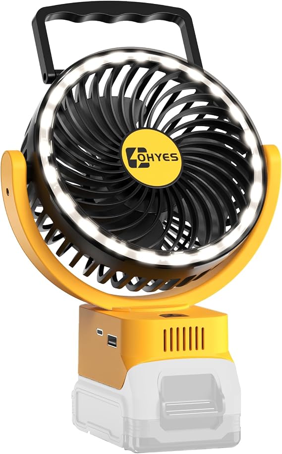 ohyes Jobsite Fan Compatible With DeWALT 20V Max Battery Brushless Motor with USB A+C Fast Charging LED for Camping Fishing(Battery not included)