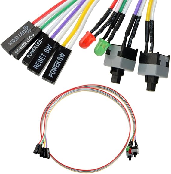 DAN SPEED 4in1 PC Power Reset Switch HDD LED Cable Kit - Copper, PVC - Clear - Minimalist Functional - Computer Cable Kit