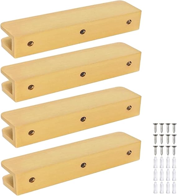 Solid Brass Glass Shelf Bracket with 3 Screw Holes, Adjustable Glass Clip for 6mm-10mm Glass (Brush Gold, Pack of 4)
