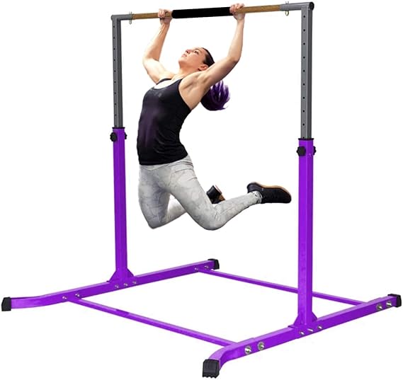 Gymnastics Kip Bar Horizontal Bar Professional Junior Gymnastic Training High Bar Asymmetric Bar 13 Level Height Adjustable Expandable 3 to 5 FT Cushioned Bar & Curved Legs (Purple)