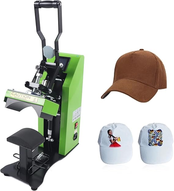 Hat Press Machine 9 * 15cm Cap Heat Machine, Semi-Automatic Sublimation Printing Automatic Opening 220V Green