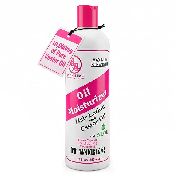 Bronner Bros Oil Moisturizer Hair Lotion with 10,000mg Castor Oil, 12 oz | Lightweight, Non-Greasy Scalp Stimulator, Hair Moisturizer for Damaged Hair, Conditioning & Protection, For All Hair Types