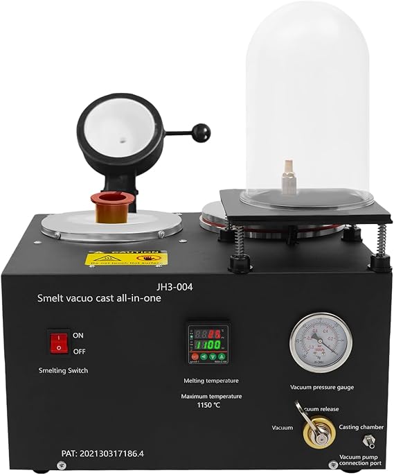 Vacuum Casting Machine, 1/2 HP 2L Cast Vacuum and Melting Machine Metal Jewelry Casting Machine Small Gold Melting Furnace Electric Jewelry Lost Wax Cast Combination for Gold Silver Copper Aluminum