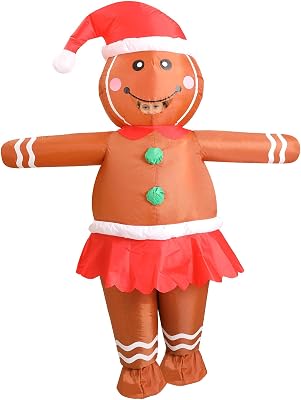 OVIFM Gingerbread Man Costume Kids-Inflatable Christmas Costume for 9-12 Years Boys Girls,4.27 Ft-4.92 Ft Blowup Small Gingerbread Dress,Cute Unisex Xmas Thanksgiving Halloween Costumes Party Suit