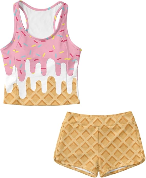 Girl's Tankini Swimsuit 2 Pieces Tank Top and Shorts Set Bathing Suit Swimwear with Chest Pad 6-15 Years