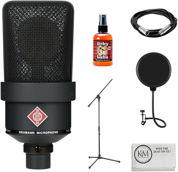 Neumann TLM 103 Large-Diaphragm Cardioid Condenser Microphone | Black Bundle with Sanitizer Spray + Mic Stand + Pop Filter + XLR Cable + Cleaning Cloth (6 Items)