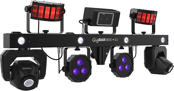 CHAUVET DJ GigBAR Move + ILS DJ Lighting System, All-in-One Party & Stage Lights with Moving Heads, Derby Lights, Wash Lights, Laser & Strobe, Tripod, RF Remote & Carry Bags