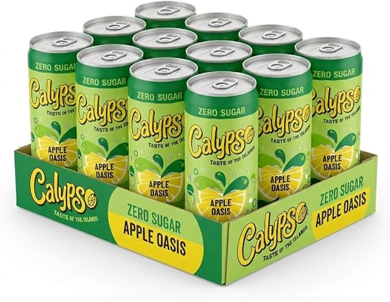 Calypso Sparkling Lemonade 330ml Cans – Zero Sugar, Refreshing Carbonated Lemon Drink, Light &amp; Crisp Flavour (Pack of 12, Apple Oasis)
