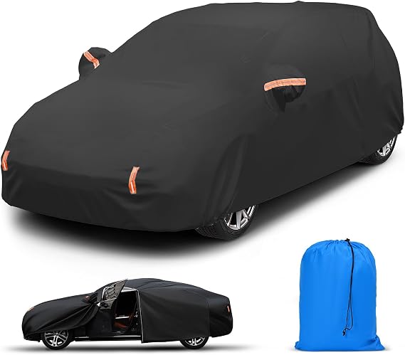 Waterproof Car Cover for Outside Storage with Cotton,All Weather Protection from Rain, Snow, UV, Dust and Hail,Premium Car Covers For Outside Storage,Fits Saloon/Hatchback Up to 177"/450cm