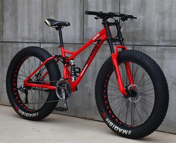 Mountain Bike 24/26" Adult Fat Tire Bike 21 Speed Bike Carbon Steel Frame Double Full Suspension Double Disc Brake C,26inch
