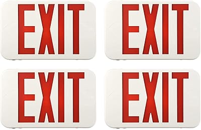 LED EXIT Light Combo Exit Sign Commercial Emergency Lighting Fixtures with Backup Battery,UL Listed,Rounded Square,Universal Mounting,for Corridor Hallway,Single Face Red Letters,4 Pack
