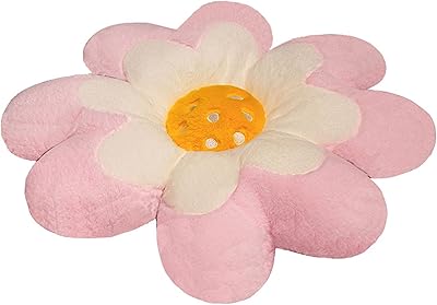 Daisy Throw Pillow Flower Cushion Plush Floor mat Dormitory Office Lumbar pad Home Decoration car Cushion 31.4in, Pink
