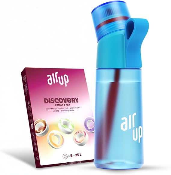 AIR UP water bottle Twist Pro Blue Pulse 600ml Starter Set, 5 Scent Pods