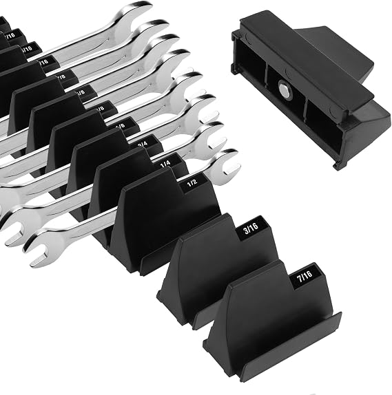 Modular Wrench Organizer for 40 Tools | Heavy Duty Wrench Holder Tray with 2 Labels, Wall Mountable Tool Drawer Storage Rack for Professional Mechanics