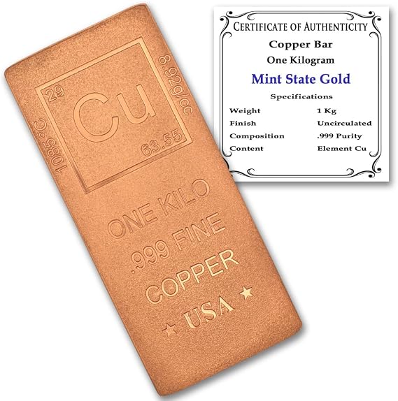 1 Kilo Copper Bar (Flat Style) .999 Pure Paperweight | Element Design with Certificate of Authenticity