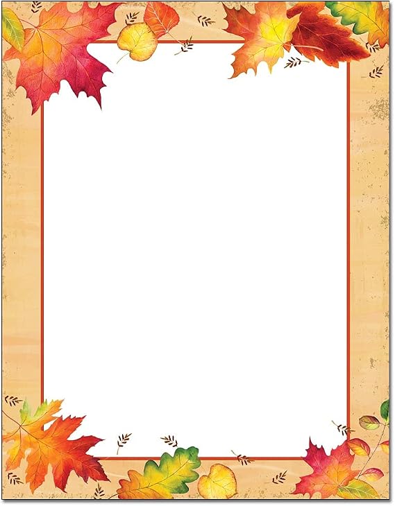 Falling Autumn Leaves Border Letterhead Laser & Inkjet Printer Paper (100 Sheets)