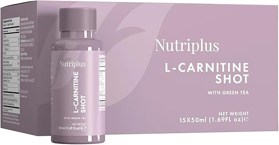 FARMASi Nutriplus L Carnitine Shot Drink, Non GMO, Sugar Free, 1.69 fl oz | Light & Refreshing Citrus Taste For An Enjoyable Daily Supplement Routine, Green Tea Extract and Vitamin B6, Caffeine Free