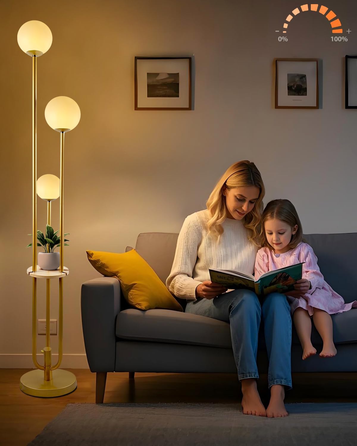 Lightdot Gold Globe Floor Lamp 3-Lights Dimmable Floor Lamps with Tray 3000K Bulbs Included Unique Floor Lamp Candle Holder Style Modern Standing Lamps for Living RoomBedroom