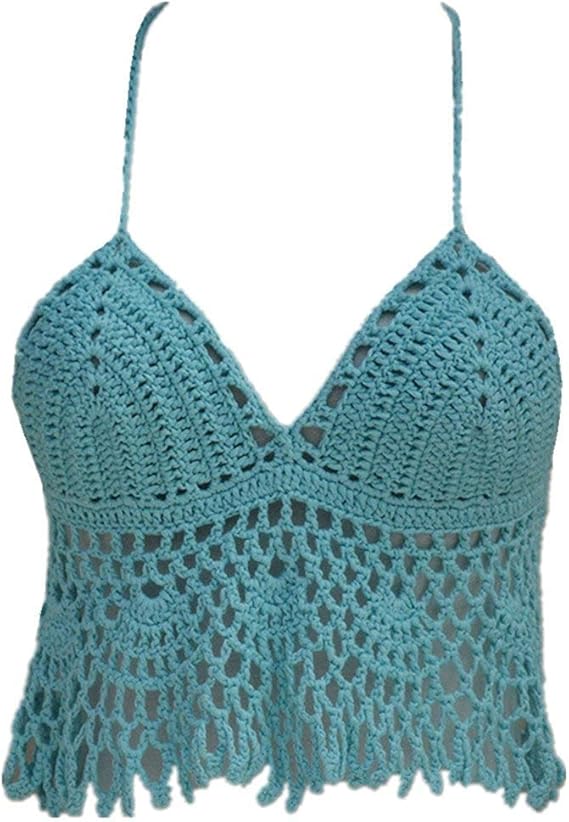 Black Bikini Halter Top Handmade Crochet Crop Top