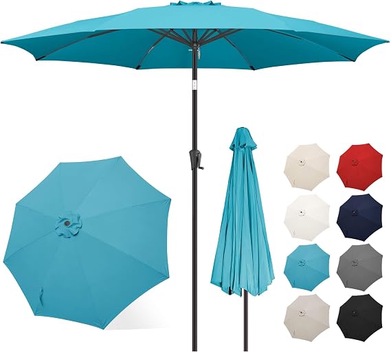 FLAME&SHADE Patio Umbrella Outdoor with Push Button Tilt, 10 ft Aqua Blue | UV Protection, Waterproof, 8 Sturdy Ribs, Porch Deck Umbrella for Pool, Table, Garden, Backyard, Provides Shade