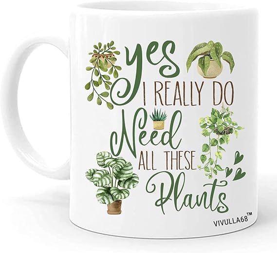Plant Mug for Plant Lovers - Gardening Cup for Mom, Dad, Garden Lover | Ceramic, 11 Ounces, White, Microwave Safe, Freezer Safe, Plants, Letter Print; gift for Dad