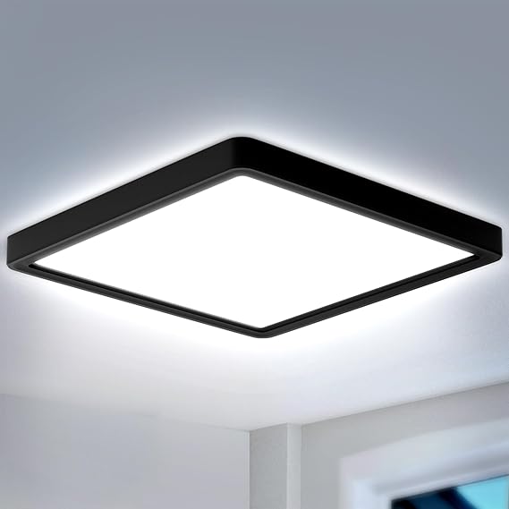 DoRight LED Ceiling Light 36W, 330W Equivalent, 3300LM, Black Square Ultra Thin 2.5cm, for Bedroom, Kitchen, Hallway, Office [Energy Class B]