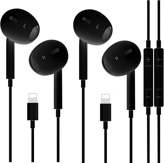 2 Pack iPhone Wired Earbuds Earphones, APPLE MFi Certified In Ear Lightning Headphones Compatible with iPhone 14/13/12/11/8/7/X/Pro/Pro Max iPad (Black)