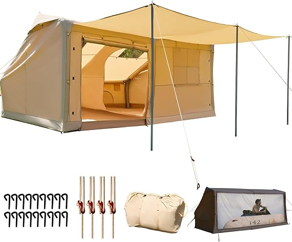 YOLENY Inflatable Tents for 8-10 People, 600D Oxford Blow up Tent with Extended Canopy, Easy Set-up Waterproof Glamping Cabin for 8-10 People