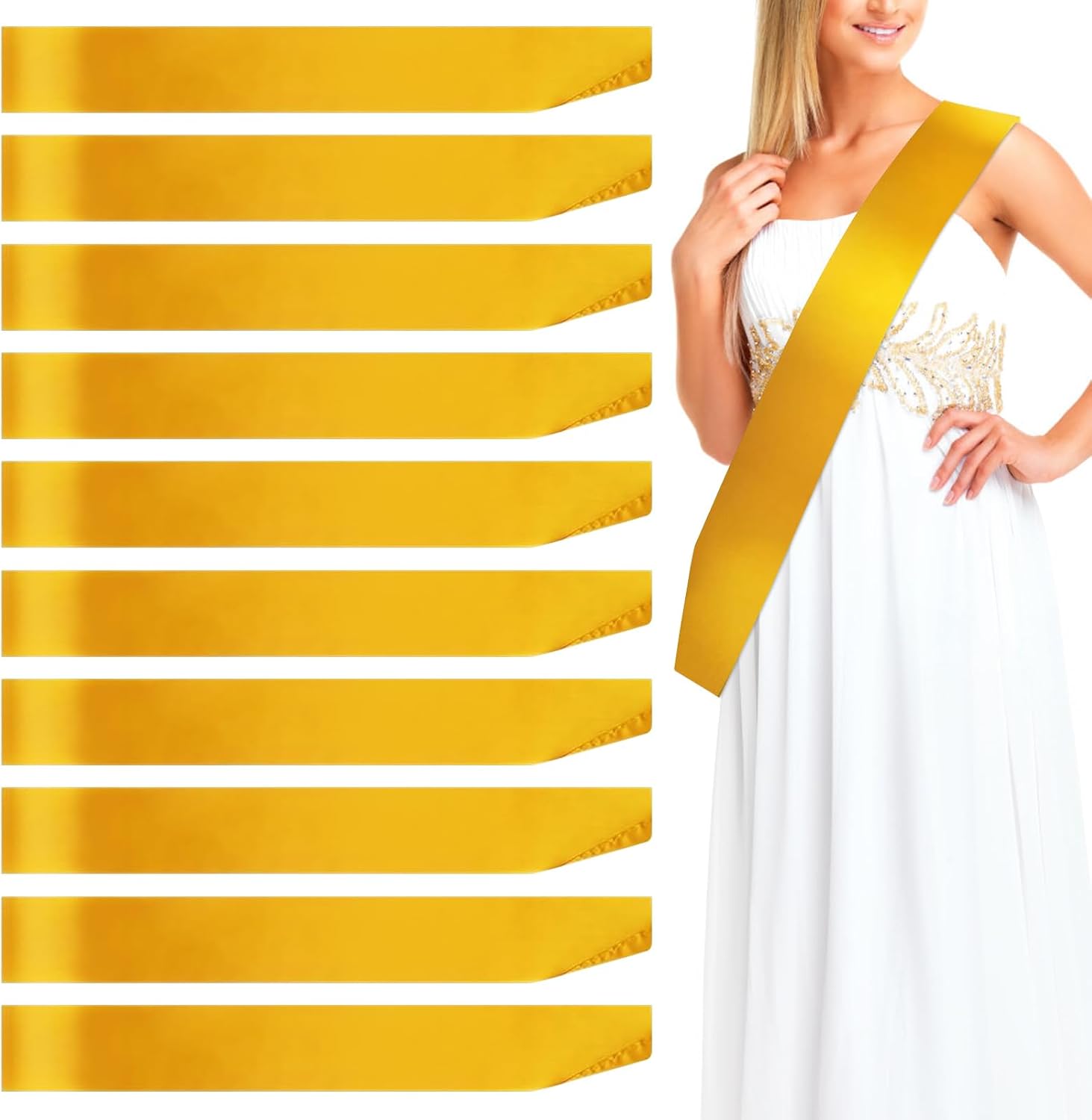 10Pcs Sash Sashes Satin Blank Ribbon Birthday Plain Party Pageants DIY Pageant Bachelorette Party, Prom Graduation Decorate Gold
