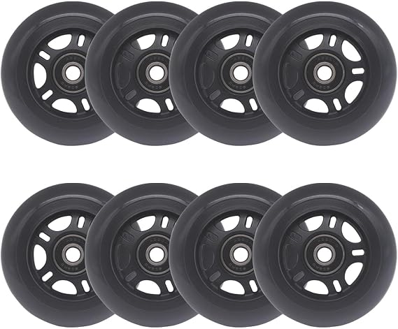 Inline Skate Wheels, 72mm 76mm 80mm, 8 Pack with ABEC-9 Bearings, 85A Hardness for Indoor, Outdoor Skating (Black, 80mm)