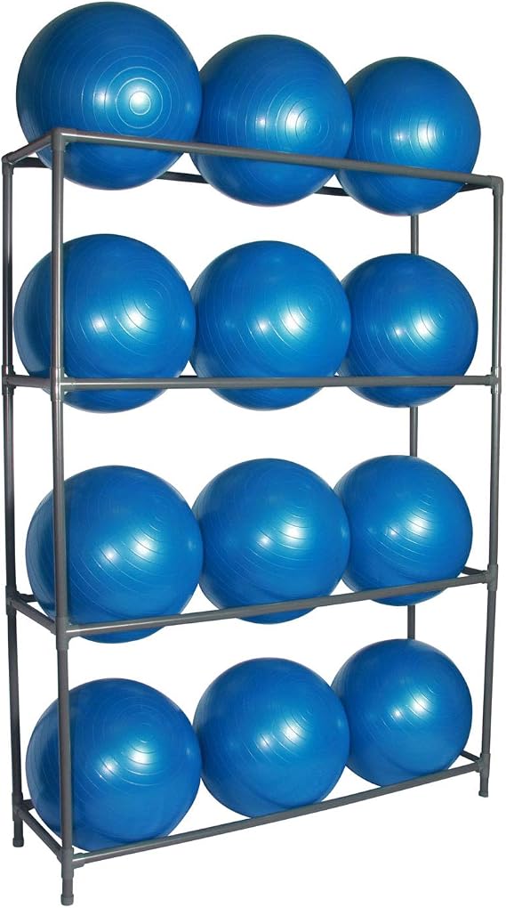 Fitness First Balance Ball Metal Storage Rack Heavy-Duty Metal Pipe Construction, Easy Assembly, Stable Design Holds 6 Exercise Balls for Gym or Studio Organization