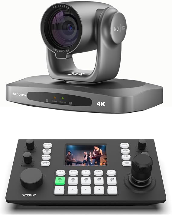 4K NDI PTZ Camera with AI Auto Tracking 21X Optical Zoom PTZ Controller,3" LCD Screen Preview NDI POE for Church Worship Education Conference Events, PTZ Bundle