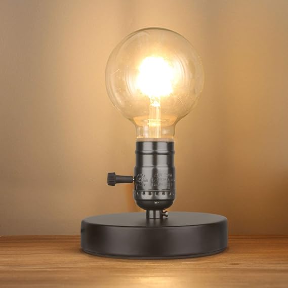Vintage Table Lamp Base Only Without Shade, Mini Basic Edison Exposed Light Bulb Stand, E26 E27 Short Edison Desk Lamps for Small Spaces with 5.75' Cord ON Off Switch & Plug in (Matte Black)