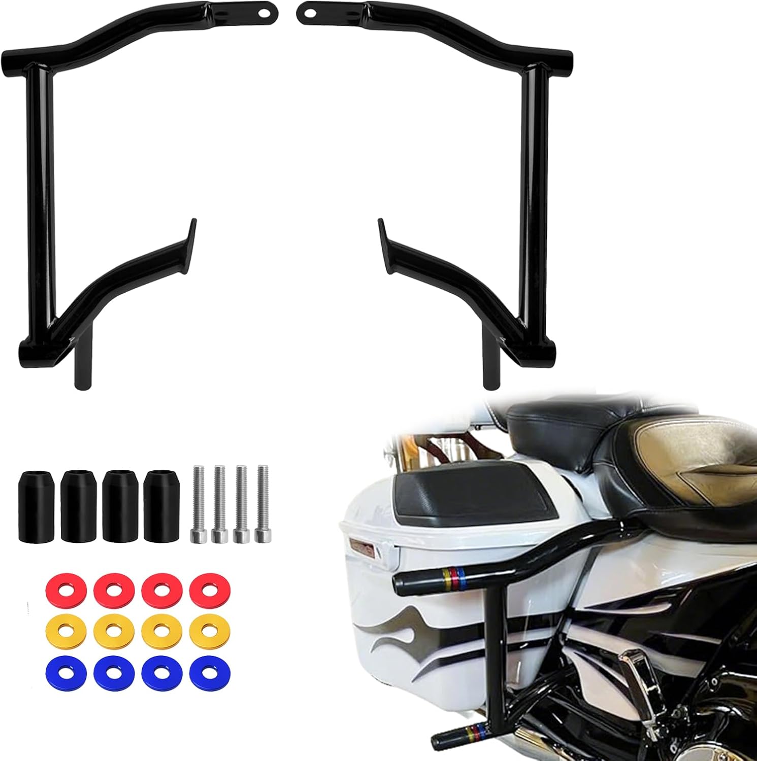 Motorcycle Saddlebag Guards Rear Support Bracket Crash Bar Fit for Harley Touring Street Glide Road Glide Road King Electra Glide CVO Ultra Limited FLTR FLHR FLHX 2009-2025 Black