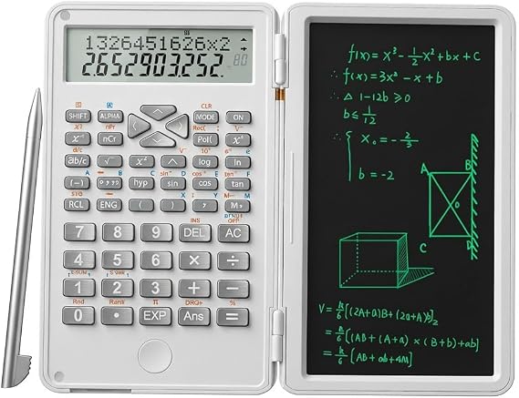 Scientific Calculator with LCD Writing Tablet 240 Functions for Math, Physics & Exams, Dual-Line Display, One-Click Clear & Lock, Pull-Out Stylus, for Students & Professionals (White)